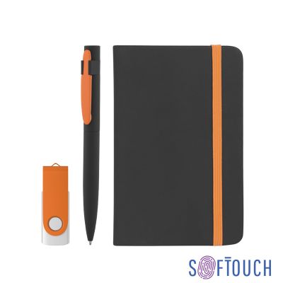 Подарочный набор Андрия, покрытие soft touch, черный с оранжевым-0