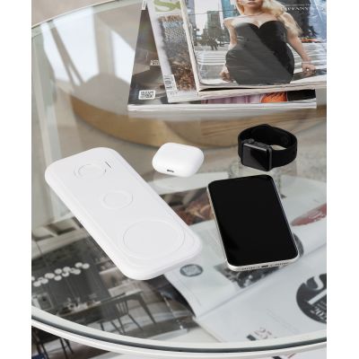 Настольная беспроводная (15W) зарядная станция Snow Board для смартфона, часов и наушников, белый-6