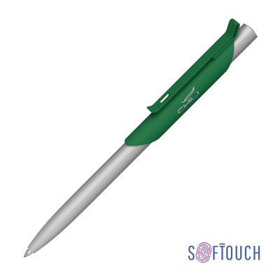 Ручка шариковая Skil, покрытие soft touch, темно-зеленый с серебристым-0