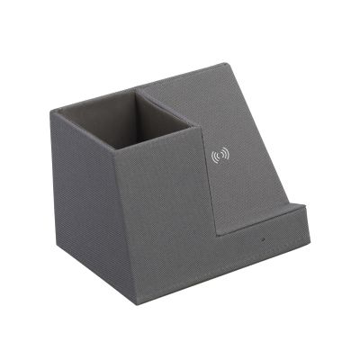 Карандашница Cool Gray с беспроводным зарядным устройством, переработанный пластик (RPET), серый-4