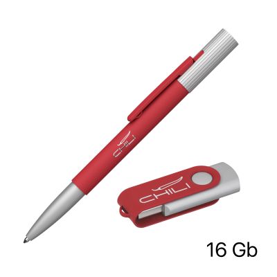Набор ручка Clas + флеш-карта Vostok 16 Гб в футляре, покрытие soft touch, красный-1