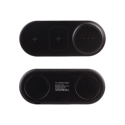 Настольная беспроводная (15W) зарядная станция Blacksmith с bluetooth колонкой с подсветкой логотипа, черный-5