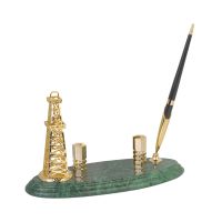 Подставка под визитки Нефтяная вышка с ручкой, золотистый с зеленым