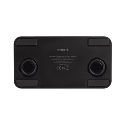 Настольные часы Smart Box с bluetooth колонкой (2х3Вт), беспроводным (15W) зарядным устройством и складной подставкой под смартфон, черный-4