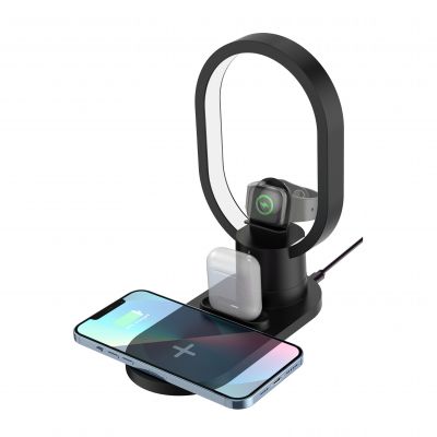 Настольная беспроводная (15W) зарядная станция Starship с лампой, черный-0