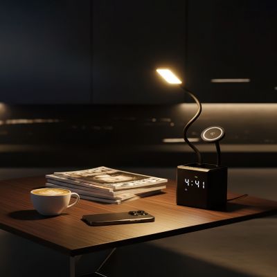 Лампа Smart Flex с беспроводным 3в1 (15W) ЗУ с MagSafe, часами, карандашницей и подсветкой логотипа, черный-4