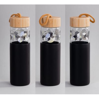 Бутылка для воды Wellness 600 мл в силиконовом чехле, черный-4