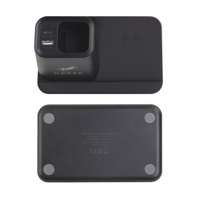 Карандашница Black Star с беспроводным (10W) зарядным устройством, вентилятором и лампой, с подсветкой логотипа, черный-5