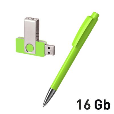Набор ручка + флеш-карта 16Гб в футляре, зеленое яблоко-1