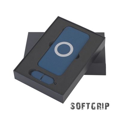 Набор Камень на 2 предмета, 8000 mAh /16Gb, с покрытием soft grip, темно-синий-0