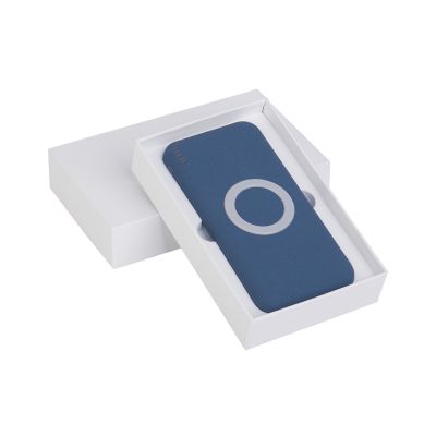 Беспроводное зарядное устройство Камень, 8000 mAh, покрытие soft grip, темно-синий-3