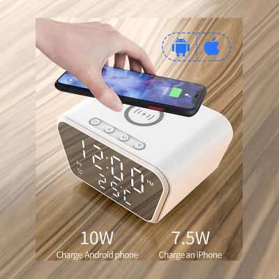 Настольные часы Smart Clock с беспроводным (15W) зарядным устройством, будильником и термометром, белый-1