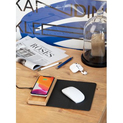 Коврик-трансформер с органайзером на магнитах с беспроводным (15W) ЗУ с подсветкой логотипа, черный с бежевым-7