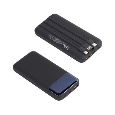 Зарядное (22.5W) устройство Grade SOFTTOUCH 10000 mAh с подсветкой логотипа, встроенными кабелями и цифровым индикатором заряда, черный-2