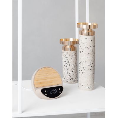 Настольные часы Smiley с беспроводным (10W) зарядным устройством и будильником, пшеница/бамбук/пластик, бежевый-7