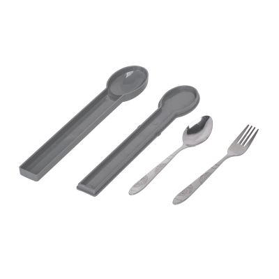 Термос с контейнерами и приборами для ланча, покрытие soft touch, черный-5