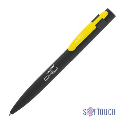 Ручка шариковая Lip, покрытие soft touch, черный с желтым-0