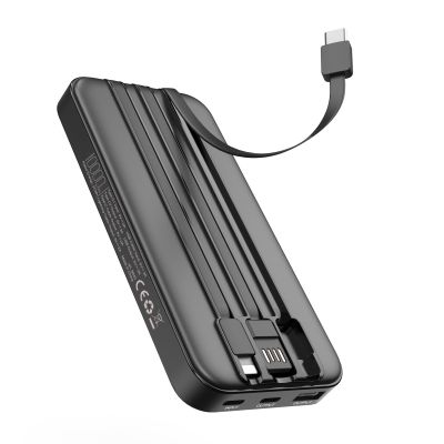 Зарядное устройство Форт 10000 mAh с подсветкой логотипа, встроенными кабелями и цифровым индикатором заряда, черный-3