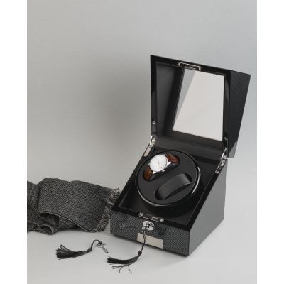 Шкатулка из дерева для часов с подзаводом, черный с серым-1