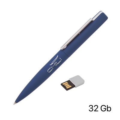 Ручка шариковая Callisto с флеш-картой 32Gb, покрытие soft touch, темно-синий-0