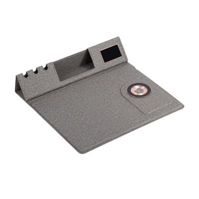 Настольная складная подставка Cool Mat с беспроводным (15W) ЗУ, сенсорной подсветкой логотипа, функцией MagSafe и ковриком для мыши, серый-0