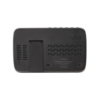 Настольные часы Smart Screen с беспроводным (15W) зарядным устройством, гигрометром, термометром, календарём, с подсветкой логотипа, черный-4