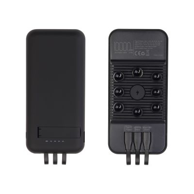 Беспроводное зарядное (22.5/15W) устройство Topfull SOFTTOUCH 10000 mAh с подсветкой лого, присосками, встроенными кабелями, с подставкой, черный-1