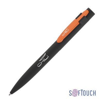 Ручка шариковая Lip, покрытие soft touch, черный с оранжевым-0