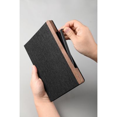 Блокнот Wood с ручкой в ореховом магнитном пенале, черный-5