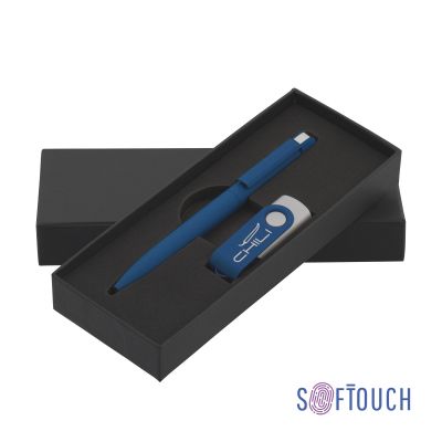 Набор ручка + флеш-карта 16 Гб в футляре, покрытие soft touch, темно-синий-0