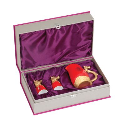 Набор для водки Кони, красный с золотом-1