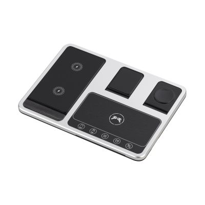 Беспроводная (15W) зарядная станция Smart Lift с сенсорным подъёмным механизмом, часами и ночной подсветкой, черный с серебристым-1