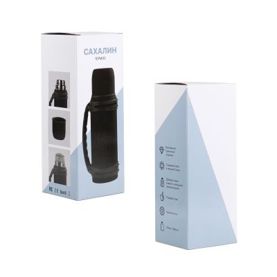 Термос Сахалин 1200 мл, покрытие пудра, черный-7