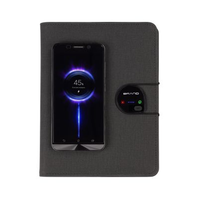 Папка А5 с беспроводным (10W) ЗУ 5000 mAh, с функцией MagSafe, сенсорным дисплеем с подсветкой логотипа и блокнотом, черный-1