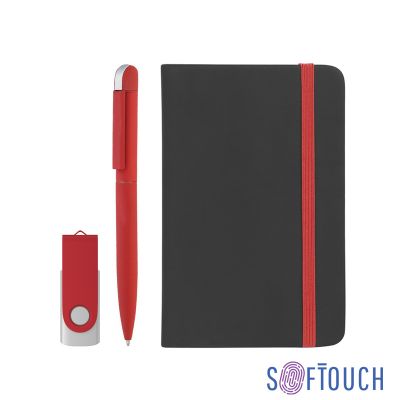 Подарочный набор Пьемонт, покрытие soft touch, черный с красным-0