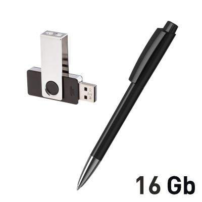 Набор ручка + флеш-карта 16Гб в футляре, черный-1