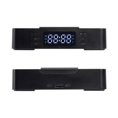 Настольные часы Smart Box с bluetooth колонкой (2х3Вт), беспроводным (15W) зарядным устройством и складной подставкой под смартфон, черный-3