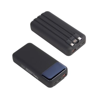 Зарядное (22.5W) устройство Top Grade SOFTTOUCH 20000 mAh с подсветкой логотипа, встроенными кабелями и цифровым индикатором заряда, черный-2