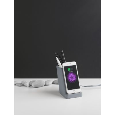 Карандашница Stonehenge с беспроводным зарядным устройством, камень/бамбук, серый/бежевый-1