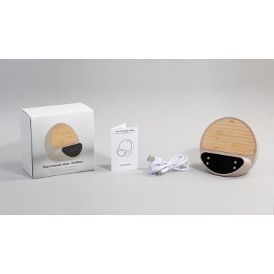 Настольные часы Smiley с беспроводным (10W) зарядным устройством и будильником, пшеница/бамбук/пластик, бежевый-5
