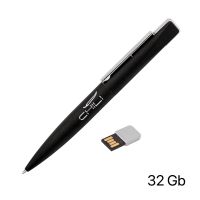 Ручка шариковая Callisto с флеш-картой 32Gb, покрытие soft touch, черный