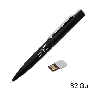 Ручка шариковая Callisto с флеш-картой 32Gb, покрытие soft touch, черный-0