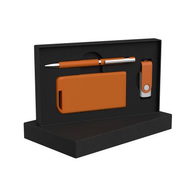 Набор ручка + флеш-карта 8Гб + зарядное устройство 4000 mAh soft touch, оранжевый-0