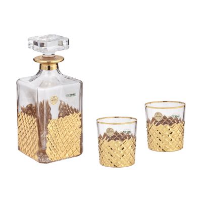 Набор для виски, графин, 2 стакана, золотистый-0