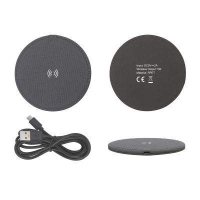 Настольное беспроводное зарядное устройство Cool Gray, переработанный пластик (RPET), серый-2