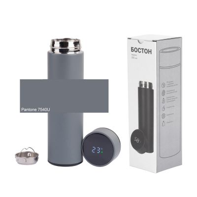 Термос Бостон с индикацией температуры, soft touch, 0,5л., серый-2