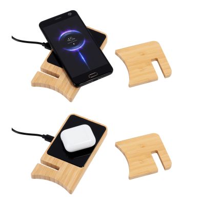 Складная беспроводная (15W) зарядная станция Puzzle с подсветкой логотипа, бежевый-7