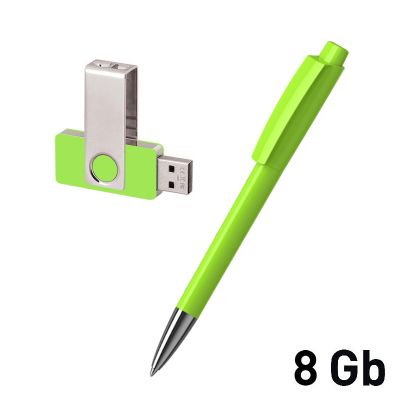 Набор ручка + флеш-карта 8Гб в футляре, зеленое яблоко-1