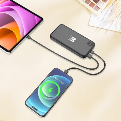Зарядное устройство Форт 10000 mAh с подсветкой логотипа, встроенными кабелями и цифровым индикатором заряда, черный-4