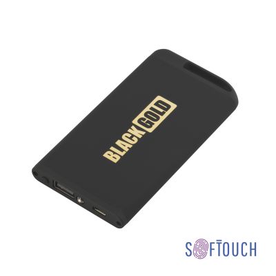 Зарядное устройство Theta с фонариком, 4000 mAh, покрытие soft touch, черный с золотом-0